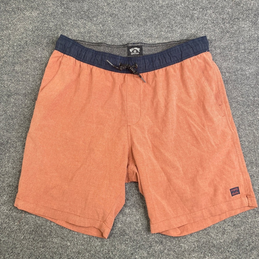 Billabong Recycler Board Shorts Mens Medium Orange Navy Blue Elastic Waist Surf